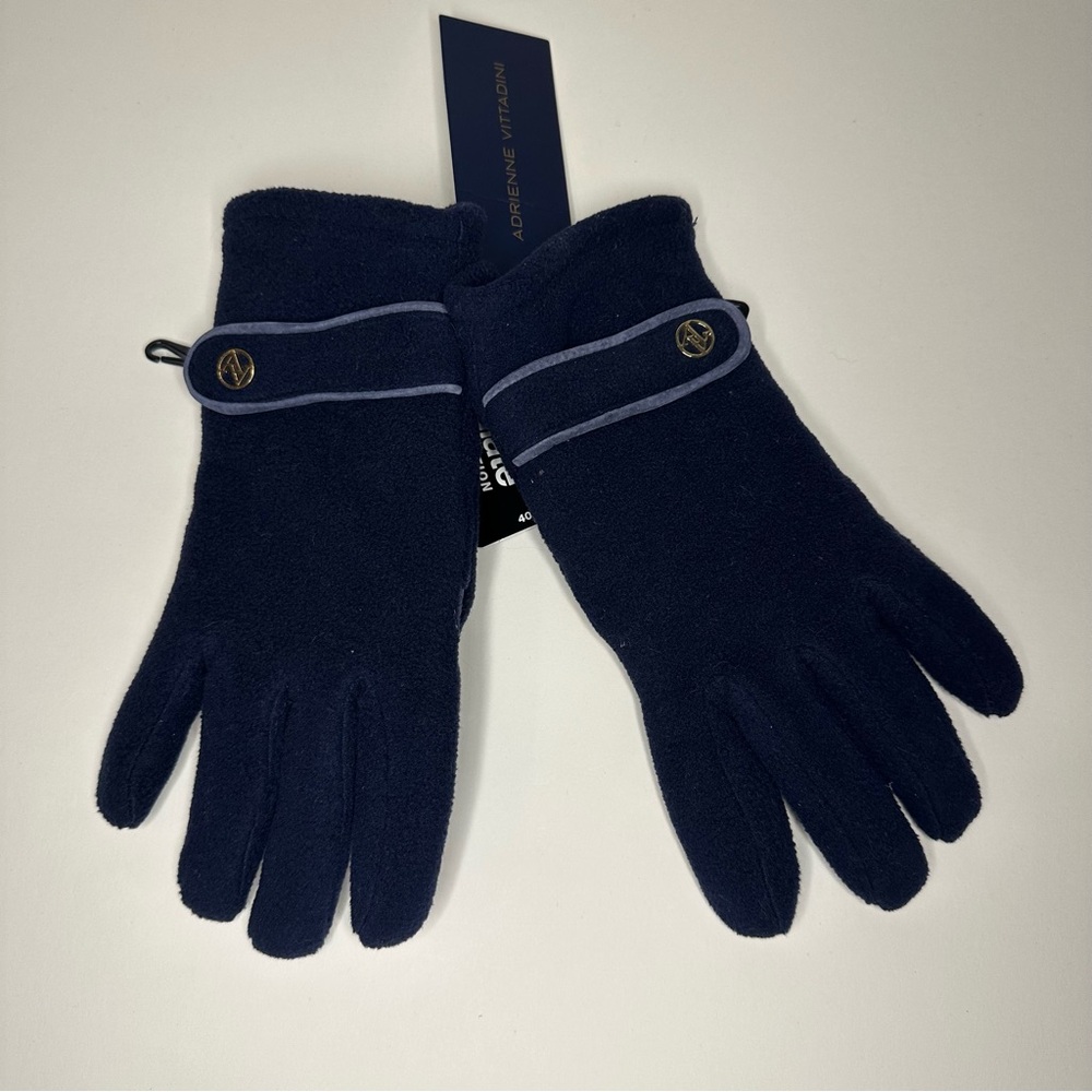 Adrienne Vittadini Womens M Blue Fleece Gloves Suede Grip 3M Thinsulate NEW
